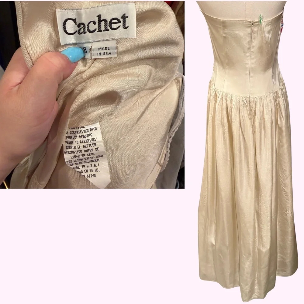 STUNNING Vintage Cachet Bridal Dress Strapless Evening Gown Beaded Ivory Lace 8 - Picture 2 of 6